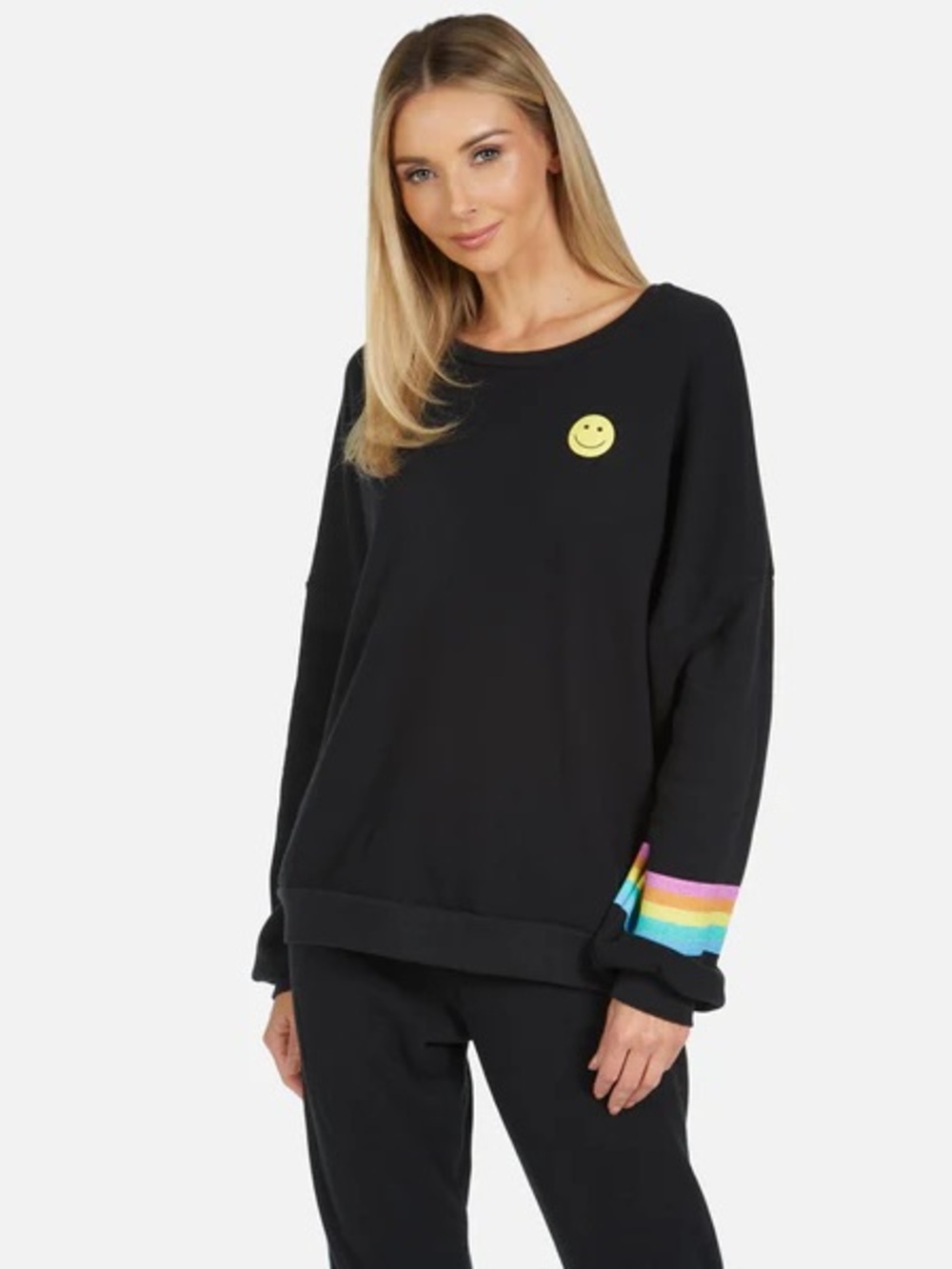 Lauren Moshi Small Sierra Happy Chains Cotton Oversized Soft Knit Graphic Top